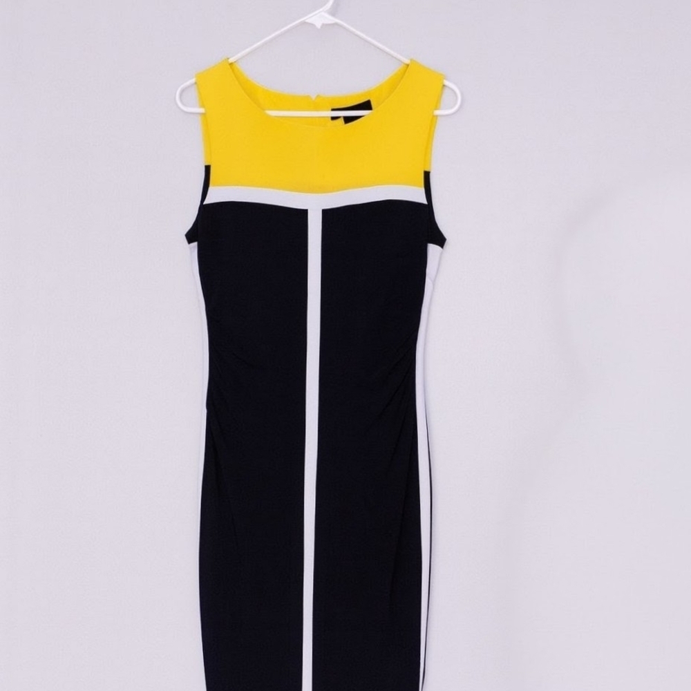 Lauren Ralph Lauren Blue and Yellow Contrast Midi Dress